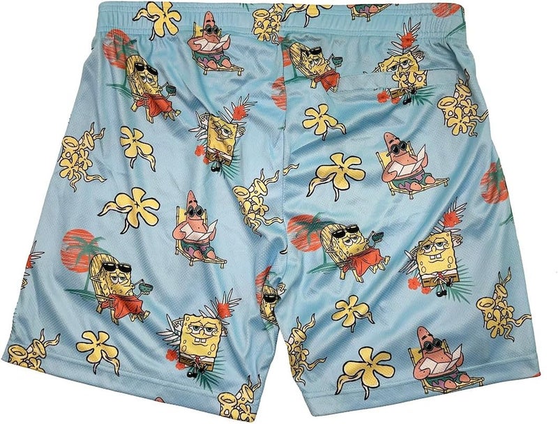 Bio World Spongebob Squarepants Beach Day All-Over Print Men's Blue Active Mesh Shorts - Image 5